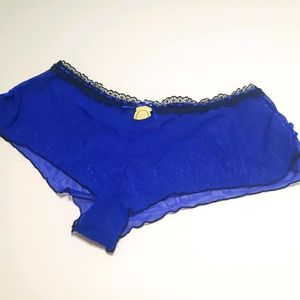 Rare La Senza Cobalt Blue Ribbon Mesh Tap Boy Shorts Lettuce Edge Sheer y2k